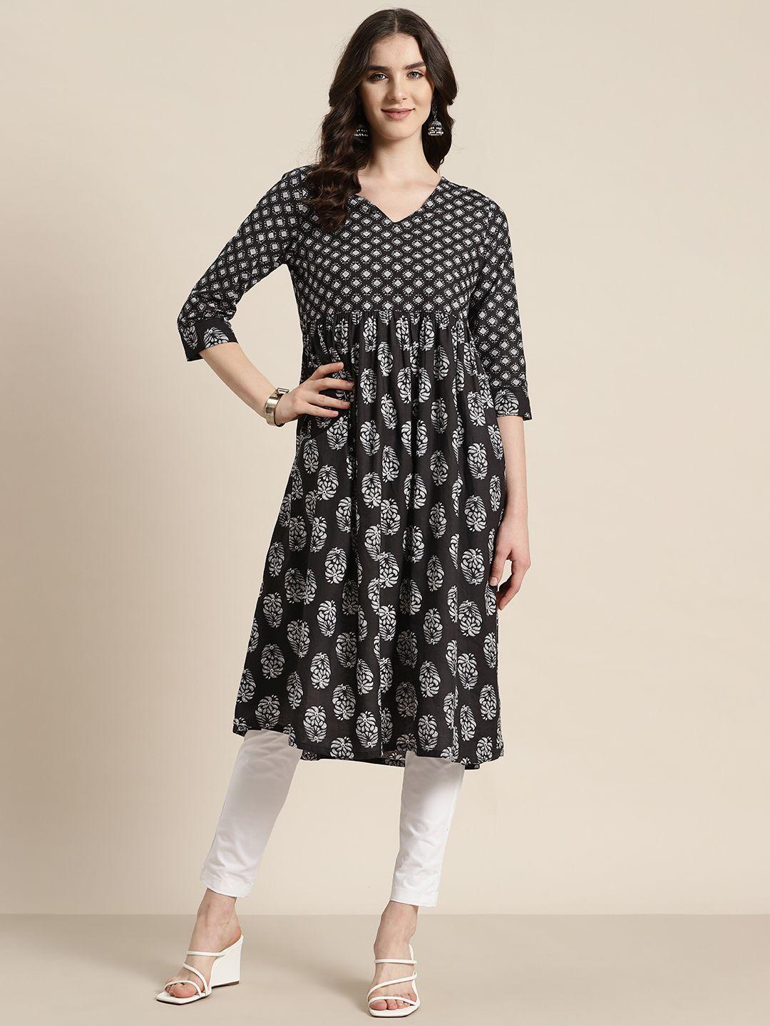 here&now ethnic motifs printed cotton a-line kurta