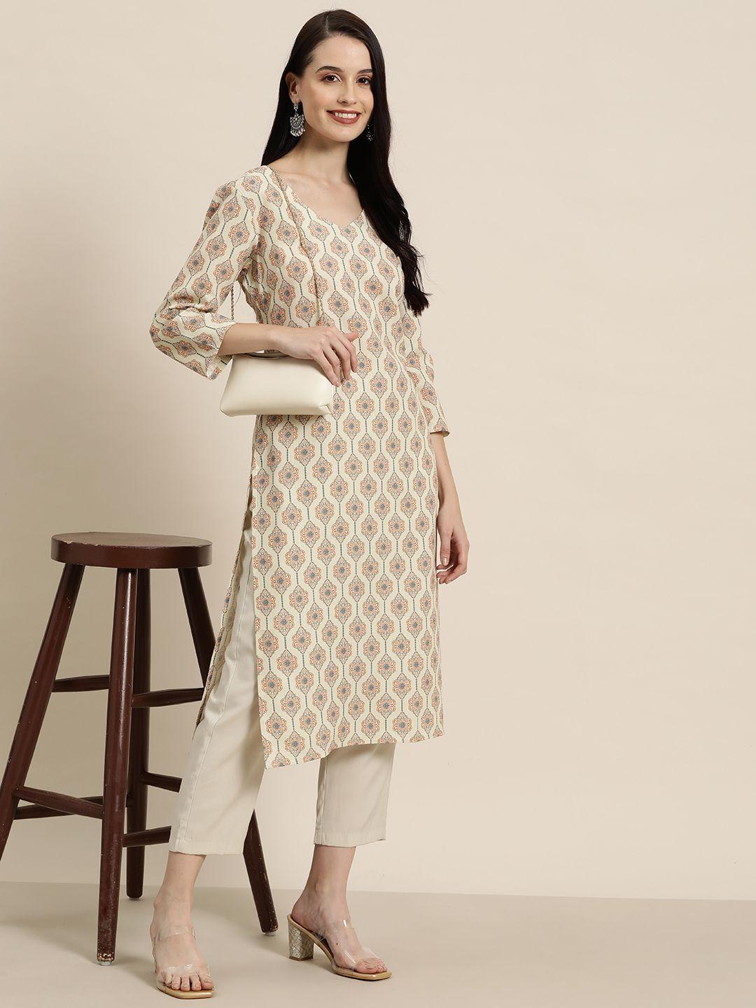 here&now ethnic motifs printed dobby kurta