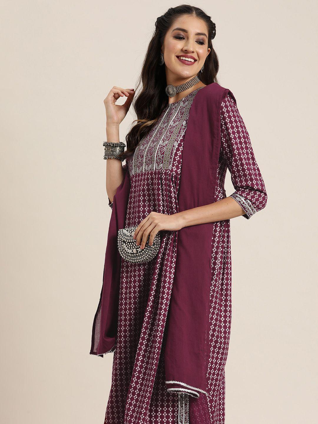 here&now ethnic motifs printed empire gotta patti kurta with trousers & dupatta