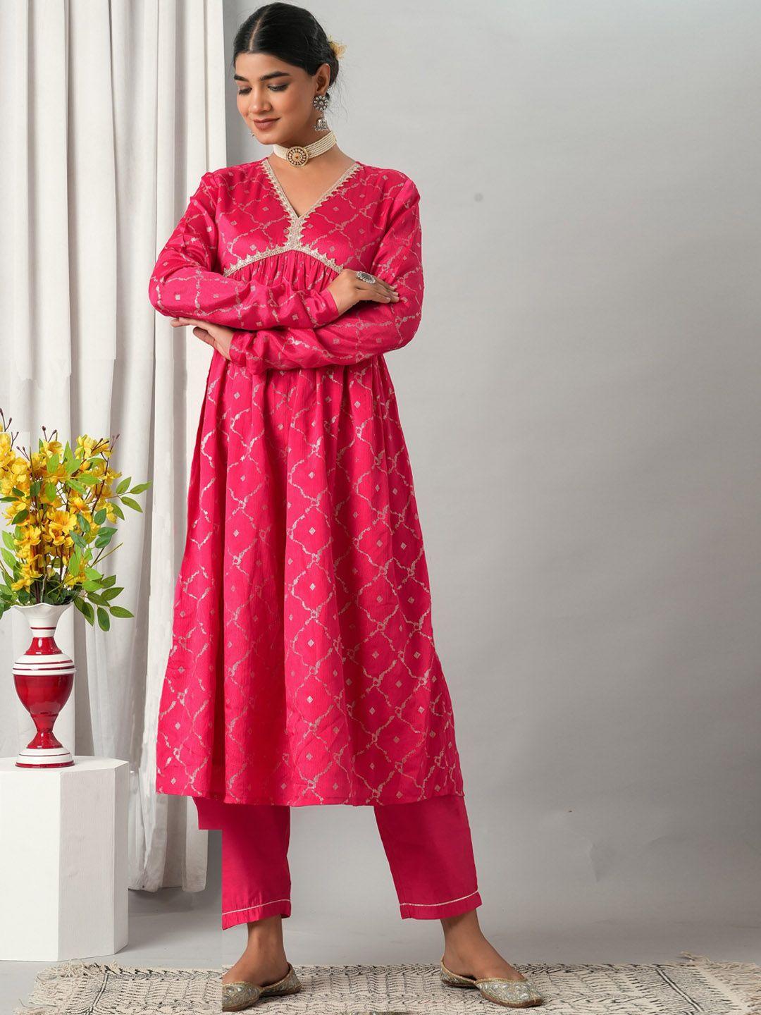 here&now ethnic motifs printed empire gotta patti kurta with trousers