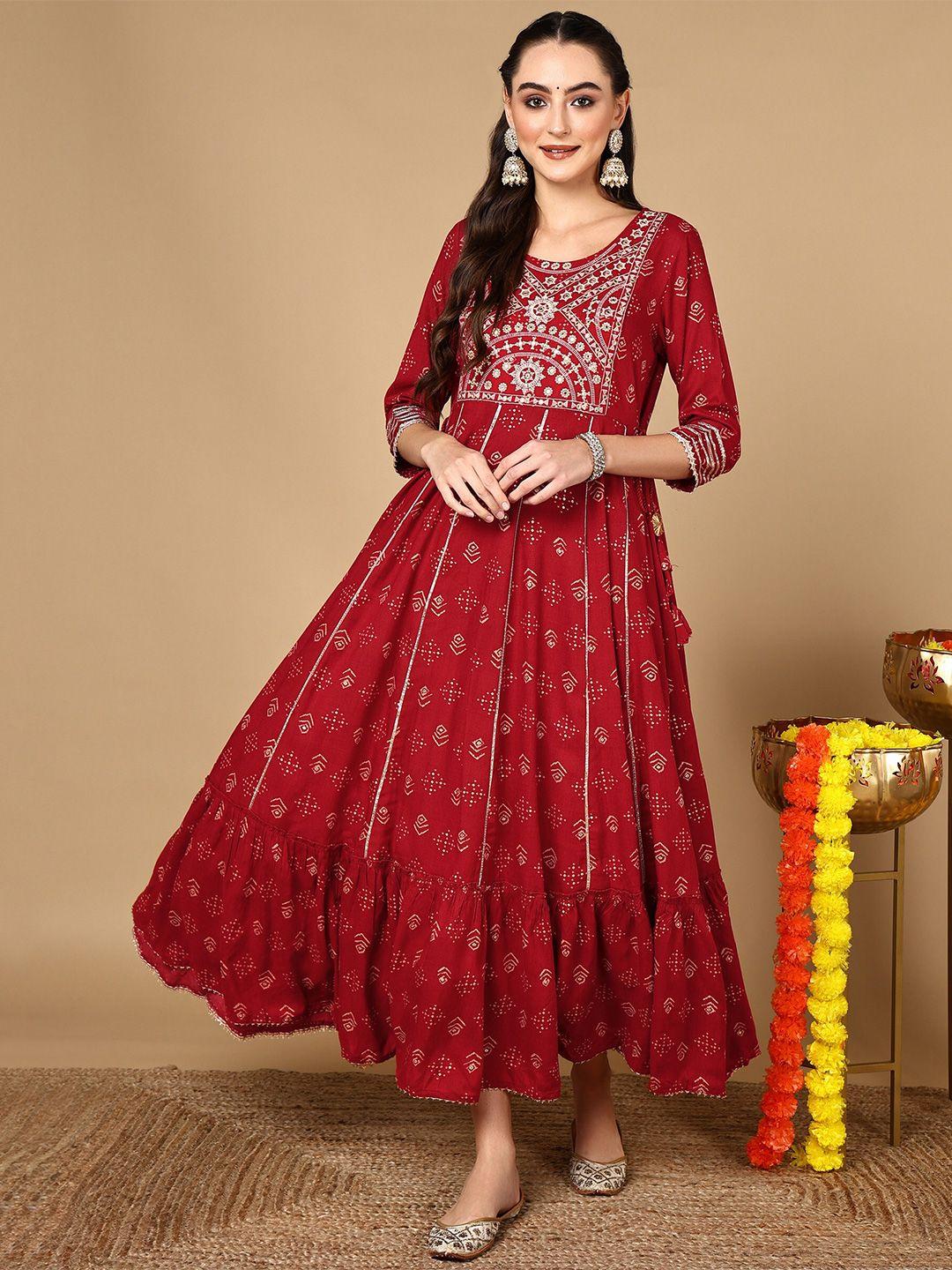 here&now ethnic motifs printed fit & flare ethnic dress