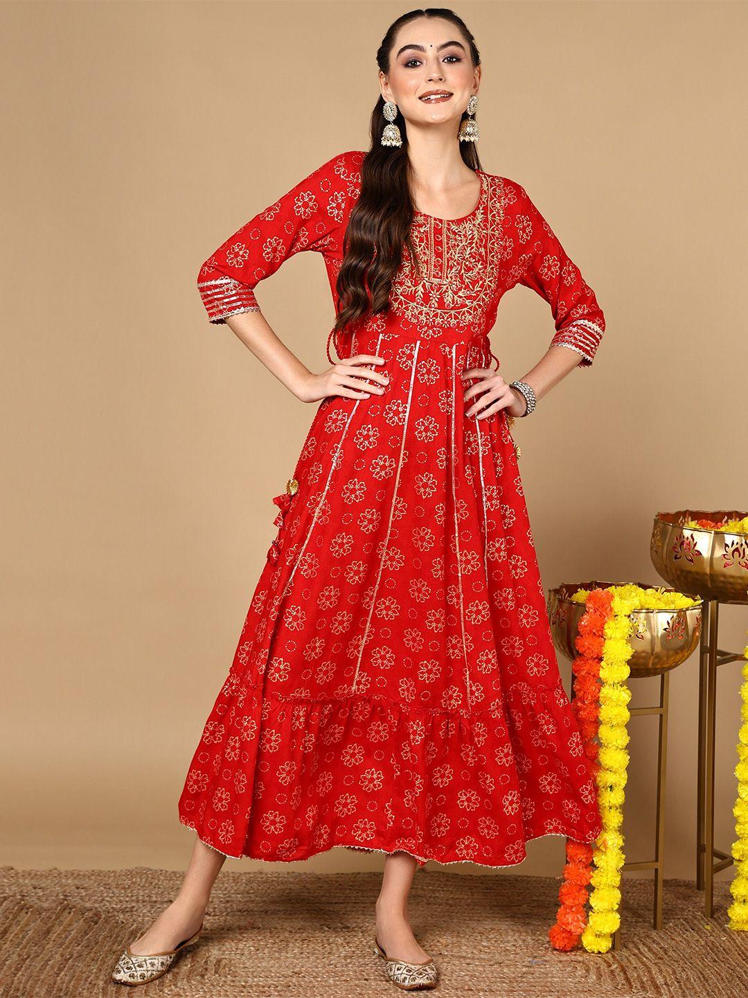 here&now ethnic motifs printed fit & flare ethnic dress