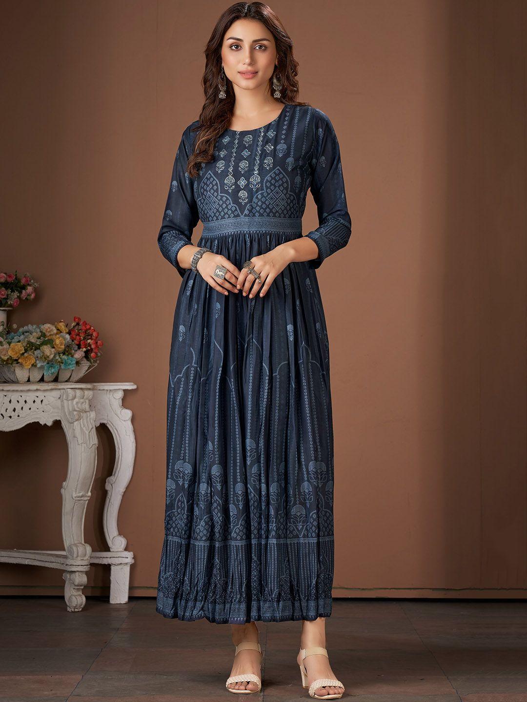 here&now ethnic motifs printed gathered fit & flare ethnic dress