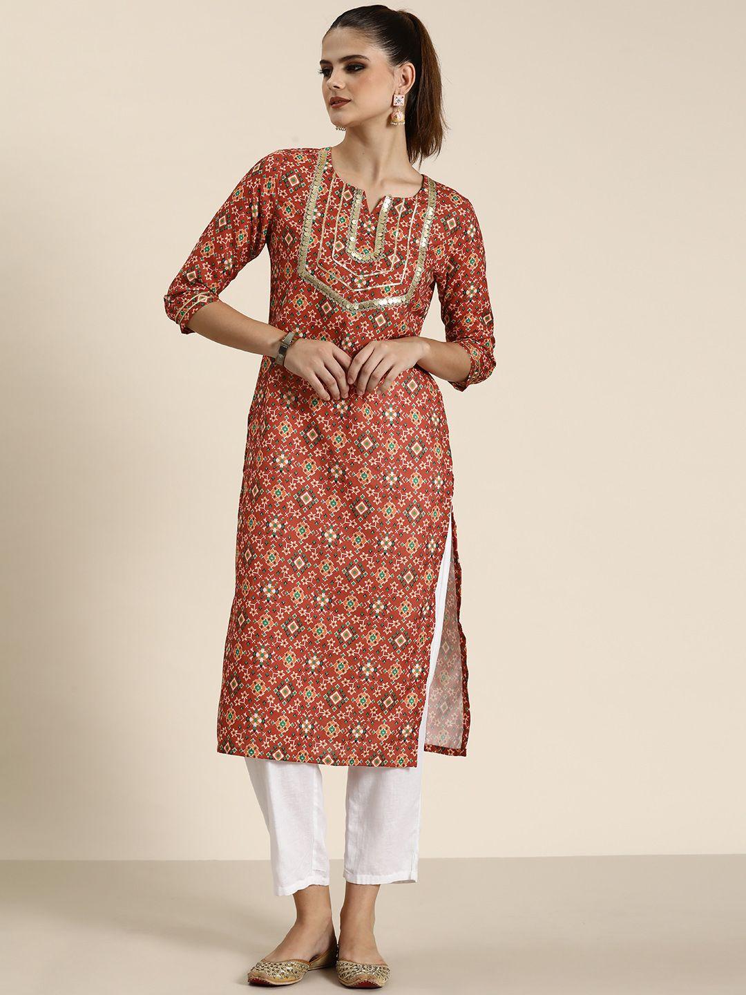 here&now ethnic motifs printed gotta patti kurta