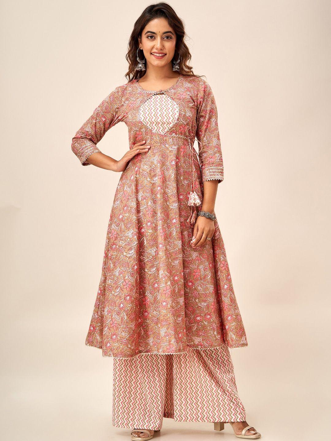 here&now ethnic motifs printed gotta patti pure cotton anarkali kurta