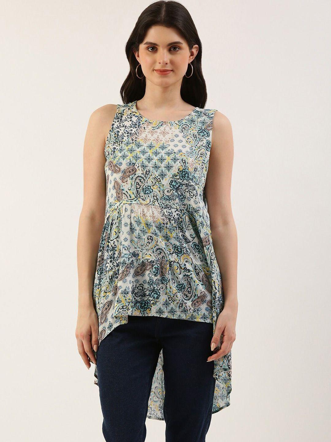 here&now ethnic motifs printed high-low longline top