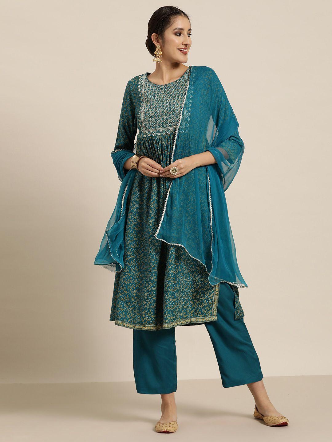 here&now ethnic motifs printed kurta with trousers & dupatta