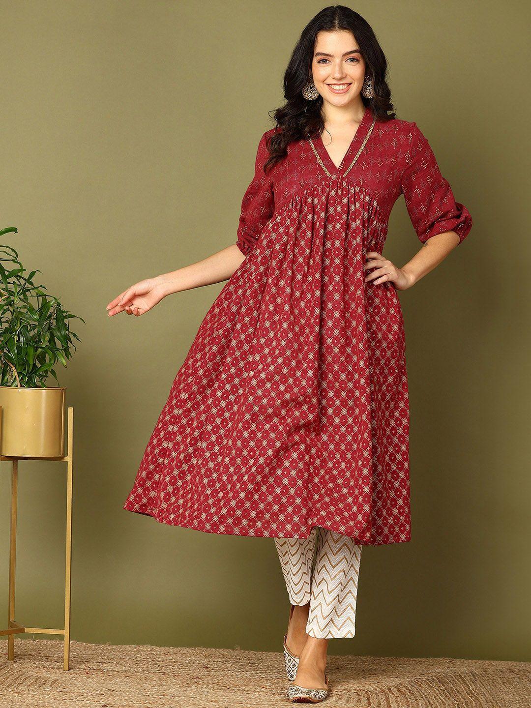 here&now ethnic motifs printed kurta with trousers