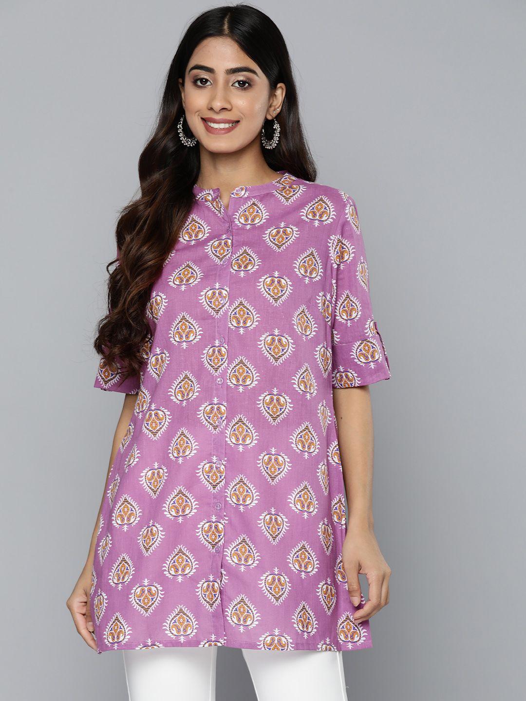 here&now ethnic motifs printed mandarin collar kurti