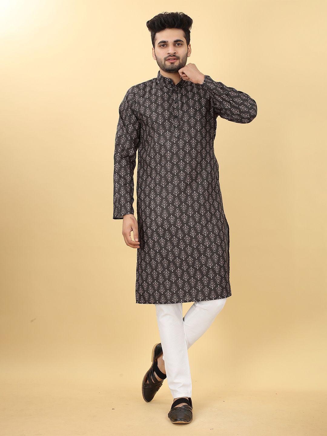 here&now ethnic motifs printed mandarin collar straight kurta