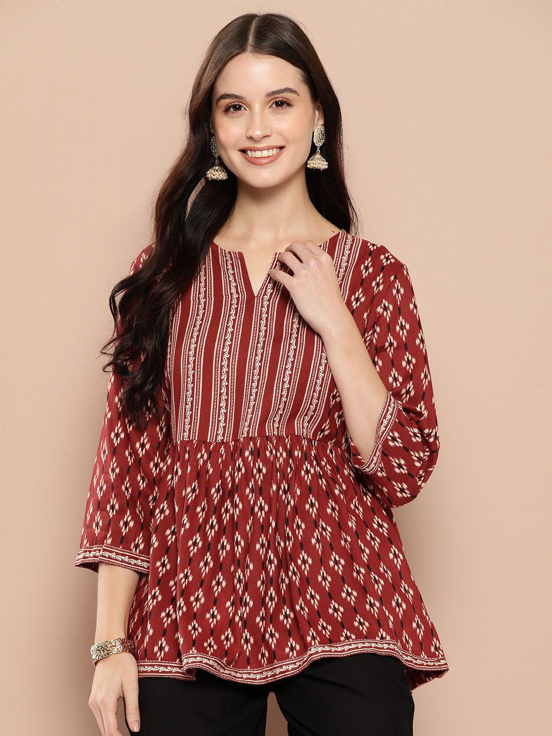 here&now ethnic motifs printed pleated kurti