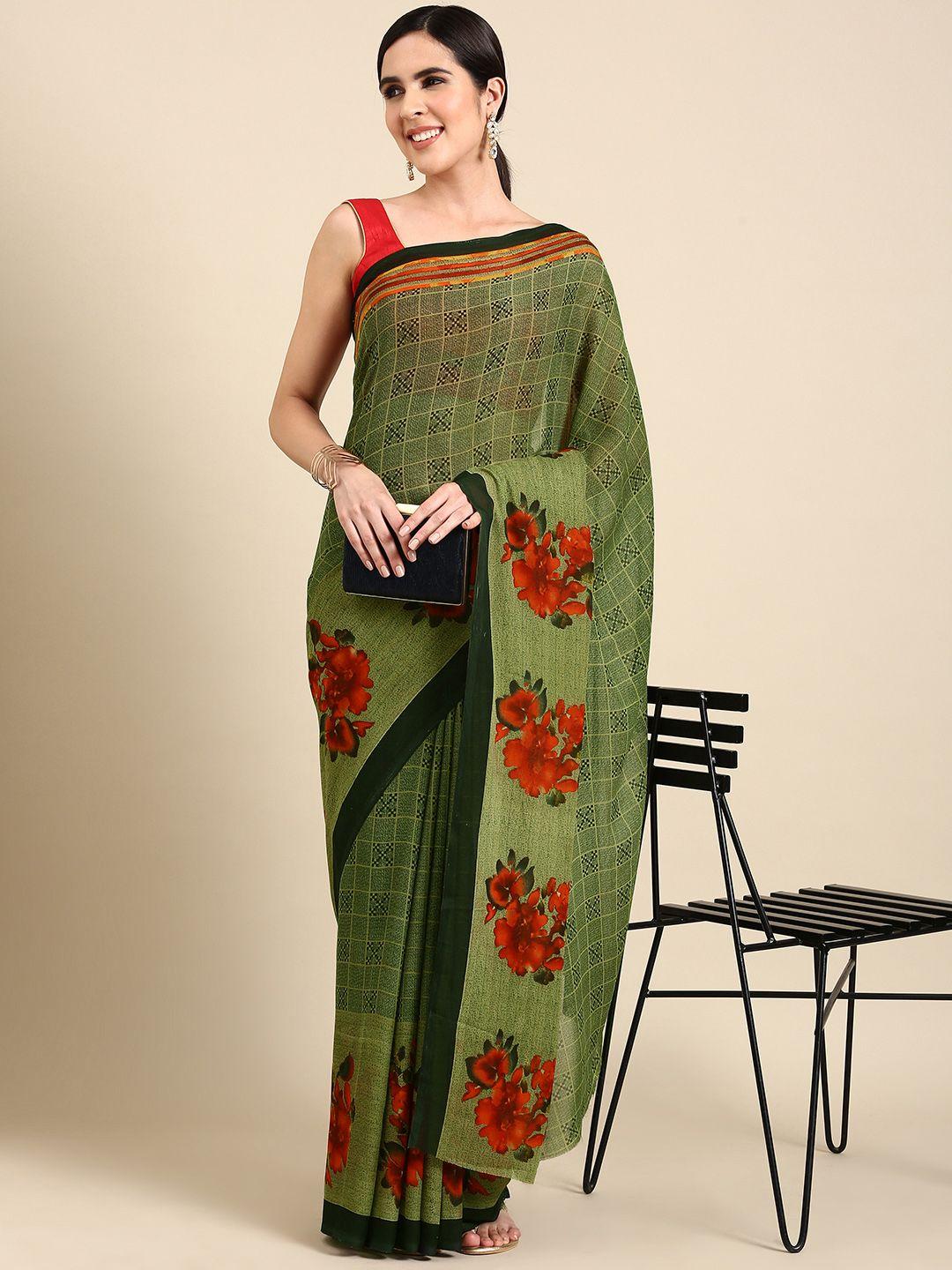 here&now ethnic motifs printed poly georgette saree