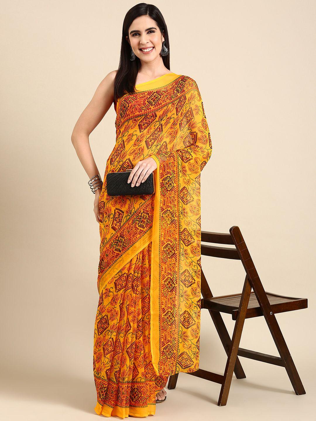 here&now ethnic motifs printed pure chiffon saree