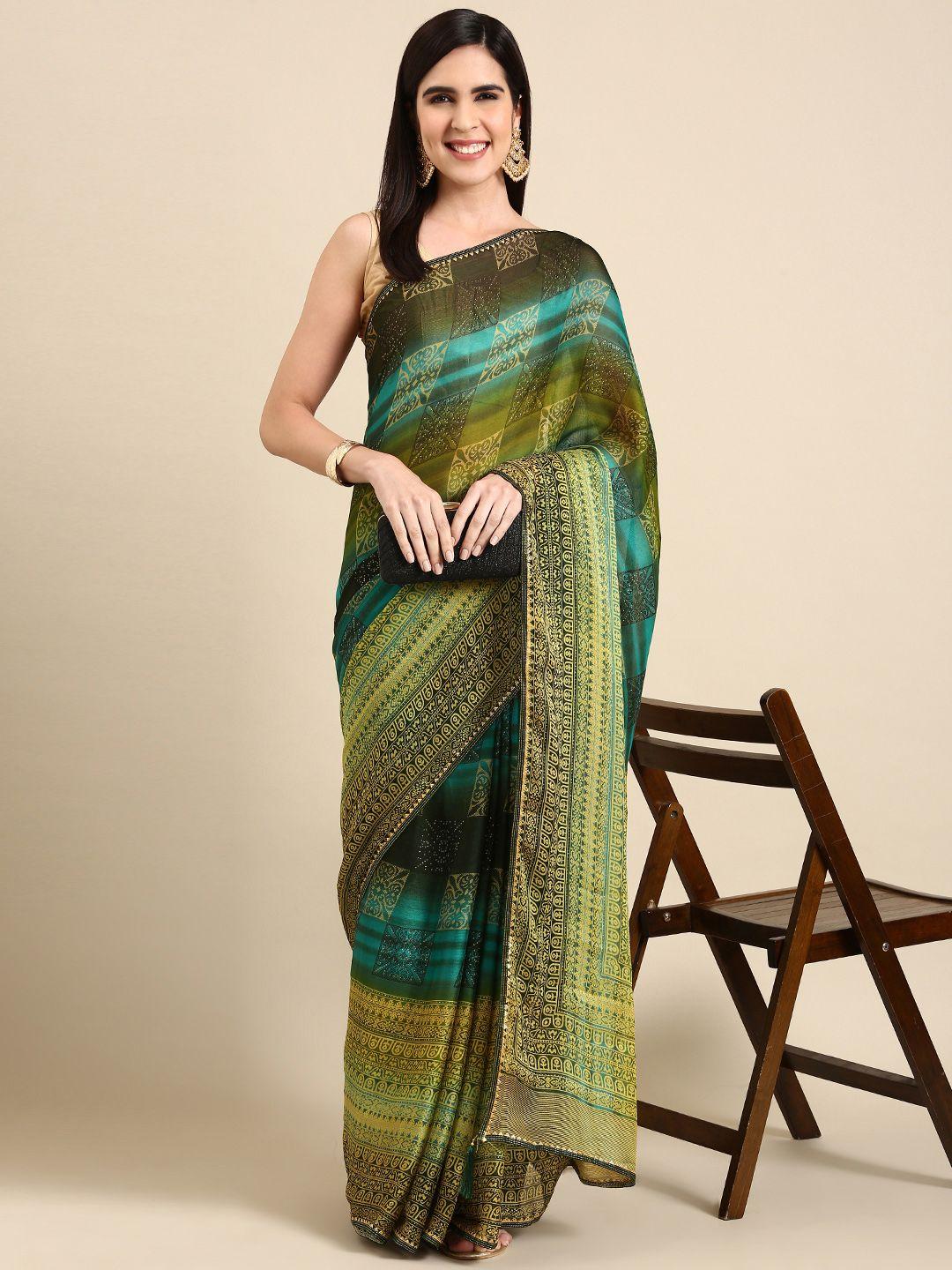 here&now ethnic motifs printed pure chiffon saree