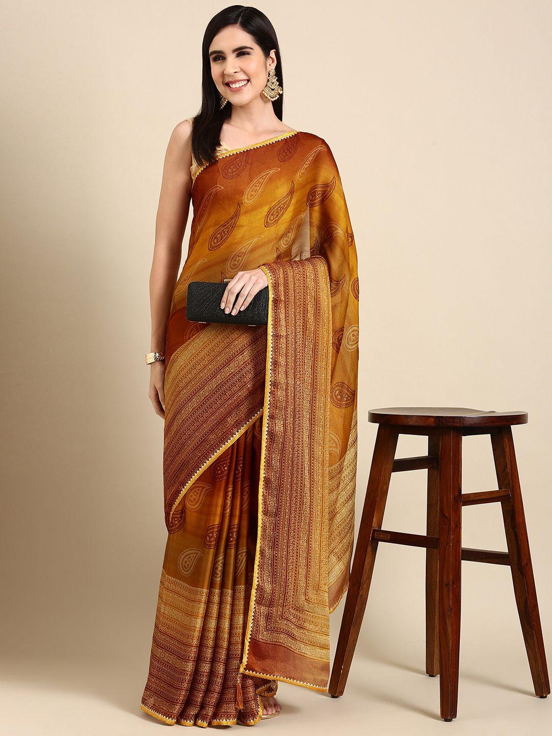 here&now ethnic motifs printed pure chiffon saree