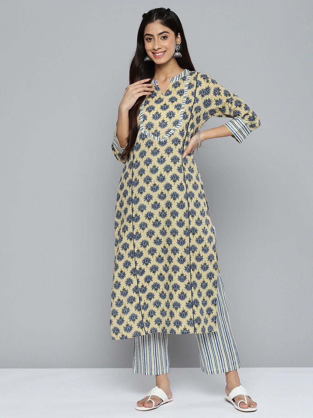here&now ethnic motifs printed pure cotton kurta with palazzos