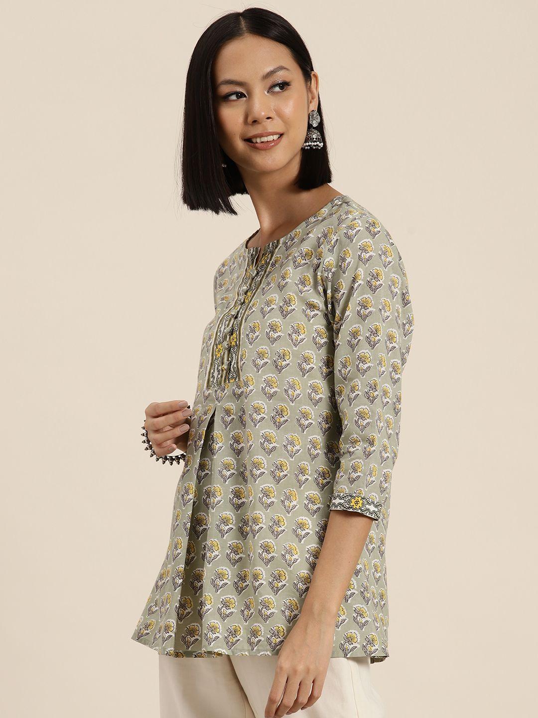 here&now ethnic motifs printed pure cotton pleated kurti