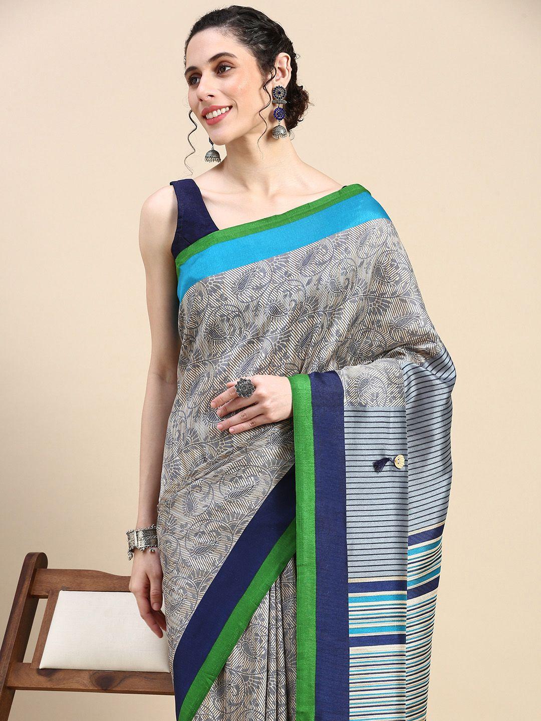 here&now ethnic motifs printed pure cotton saree