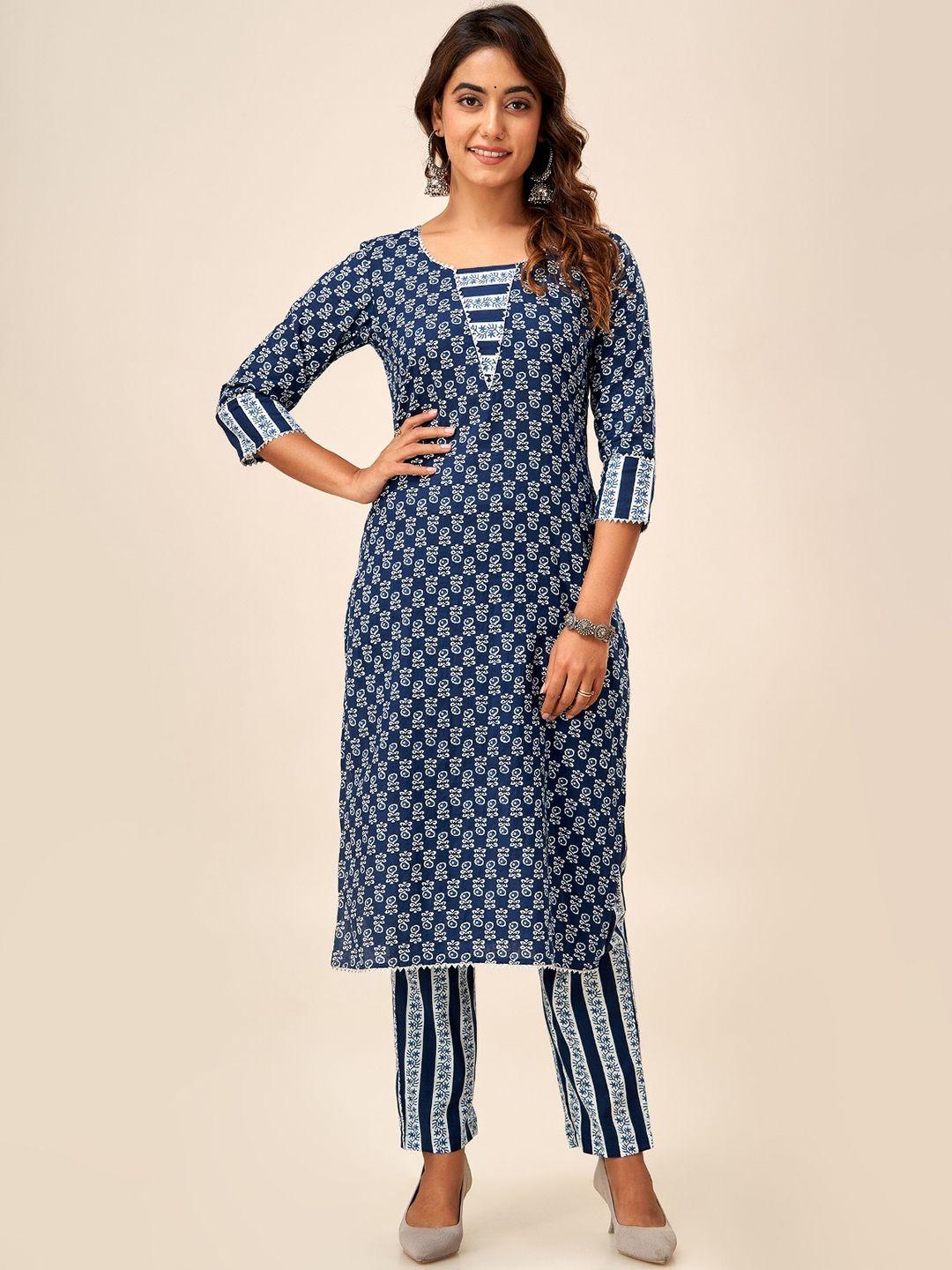 here&now ethnic motifs printed pure cotton straight kurta with trousers