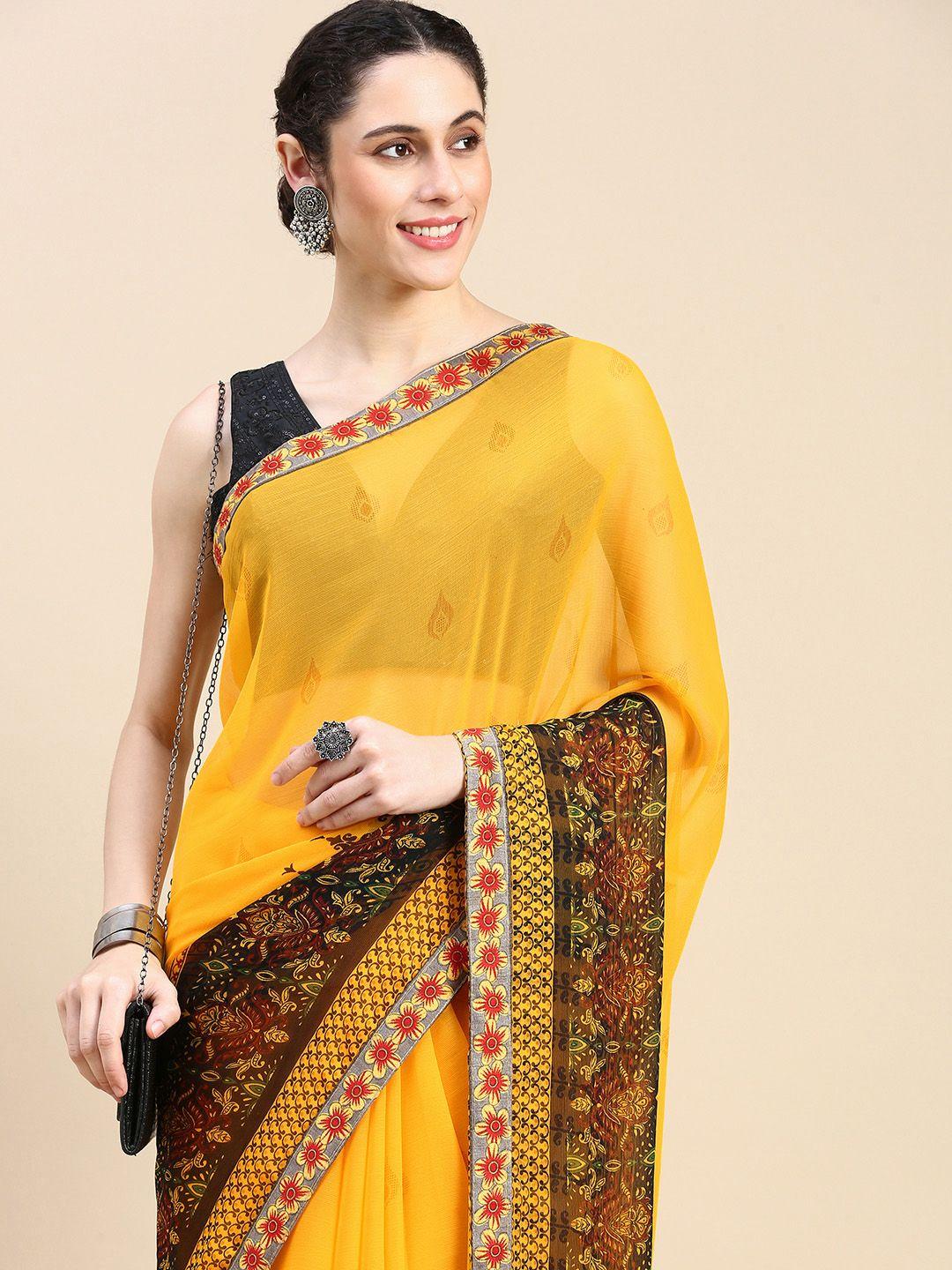 here&now ethnic motifs printed pure georgette saree