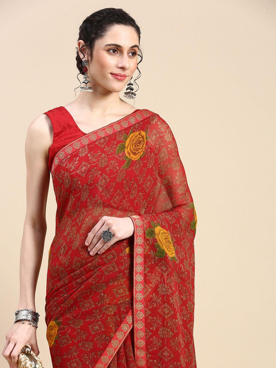 here&now ethnic motifs printed pure georgette saree