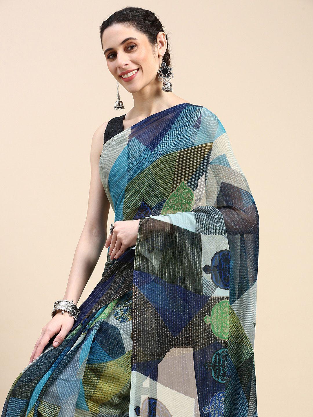 here&now ethnic motifs printed pure georgette saree