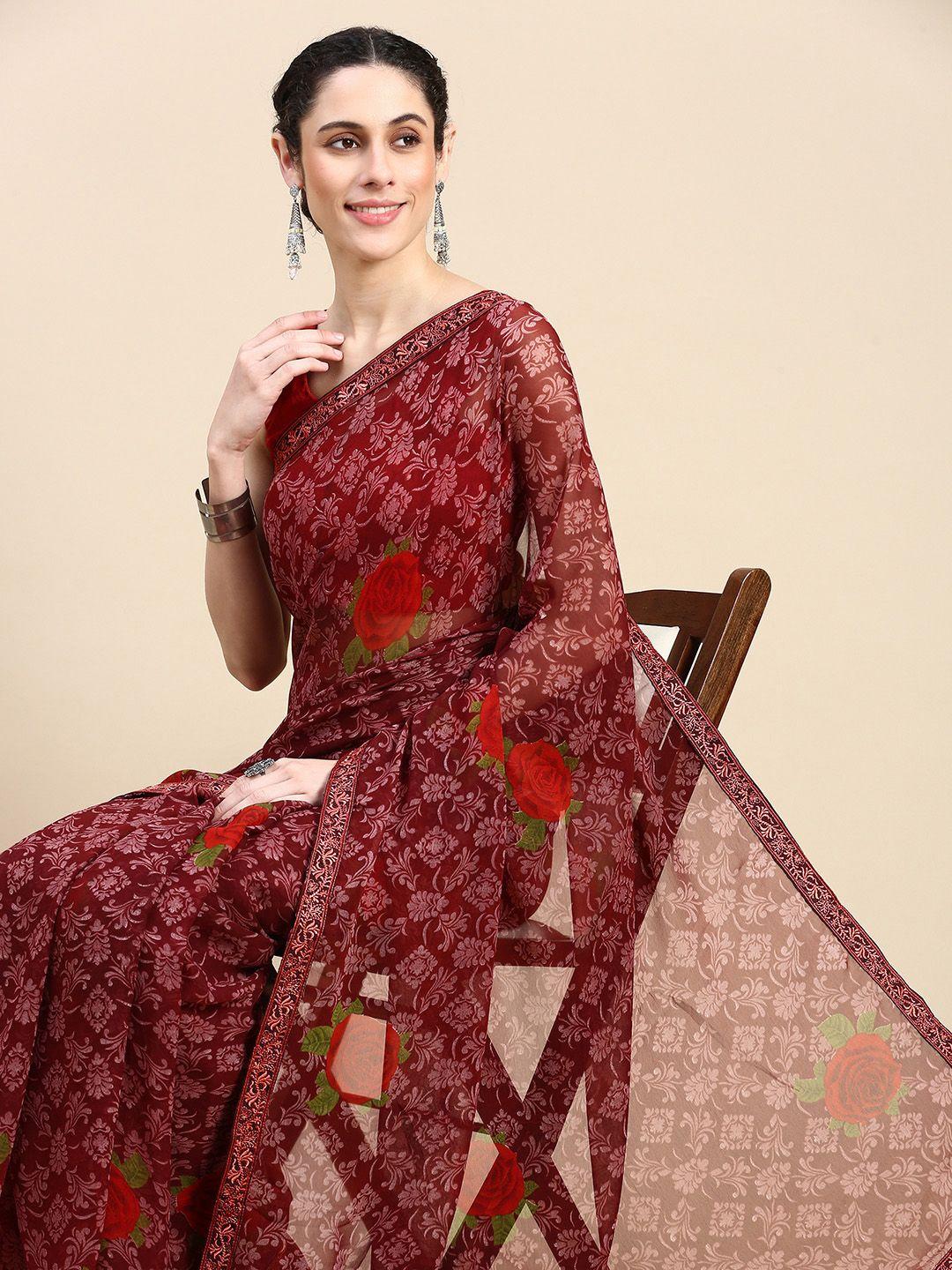 here&now ethnic motifs printed pure georgette saree