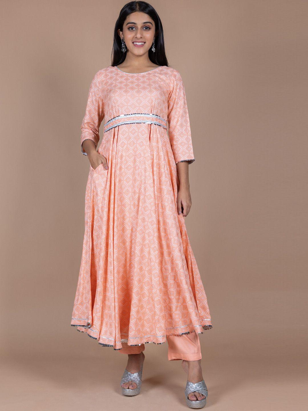 here&now ethnic motifs printed regular gotta patti kurta with trousers