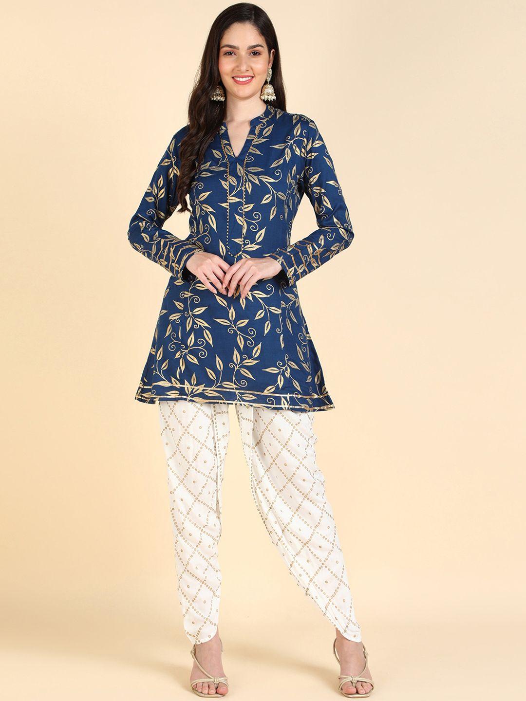 here&now ethnic motifs printed regular gotta patti kurti with dhoti pants