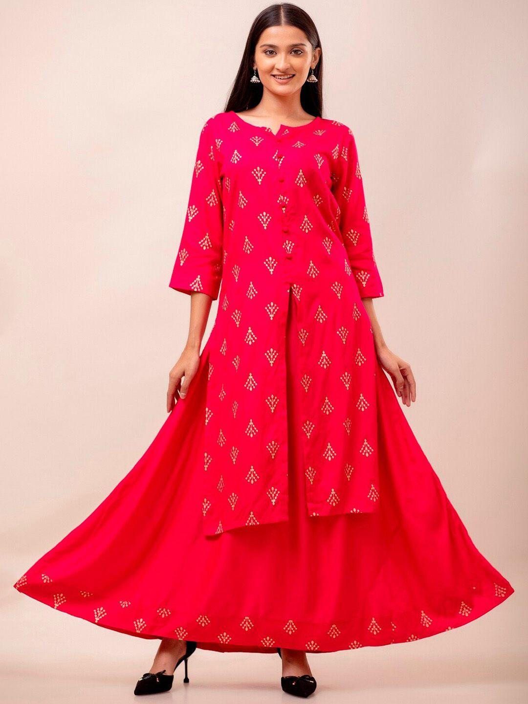 here&now ethnic motifs printed regular kurta with skirt