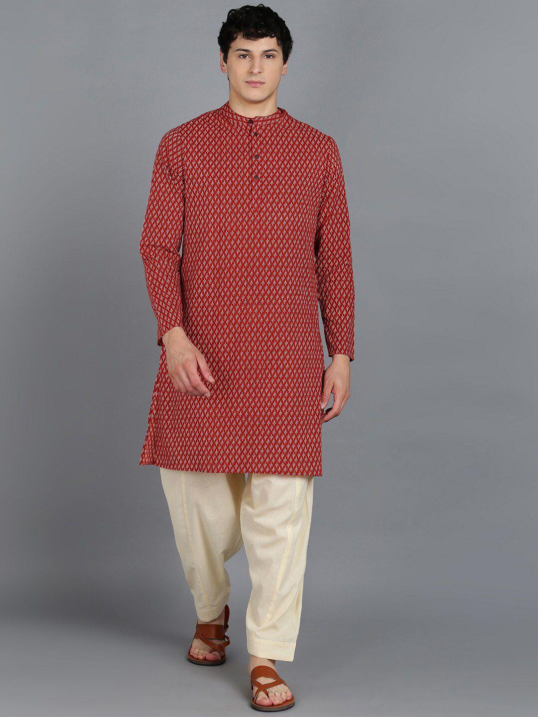 here&now ethnic motifs printed regular pure cotton kurta with pyjamas