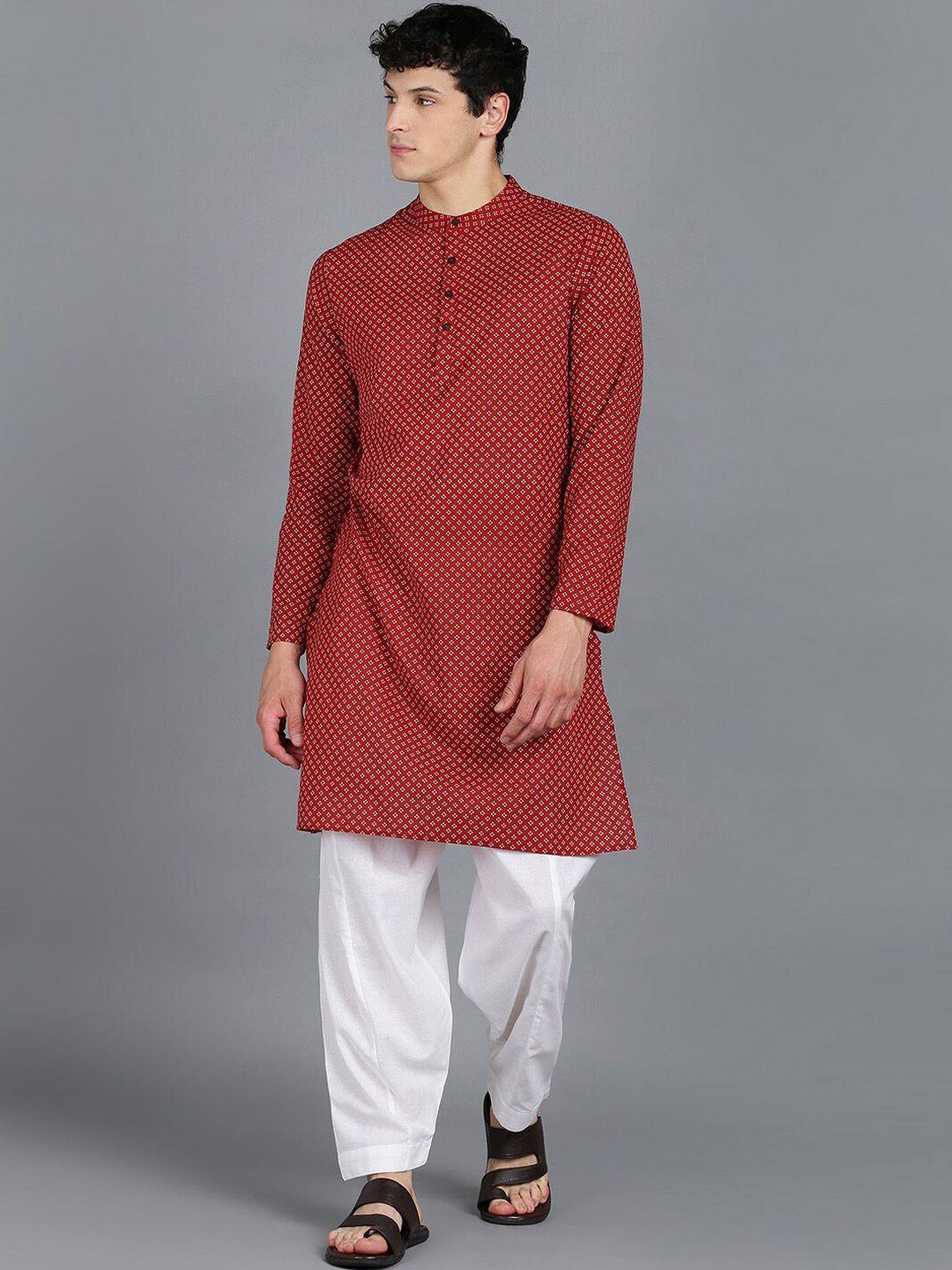 here&now ethnic motifs printed regular pure cotton kurta with pyjamas