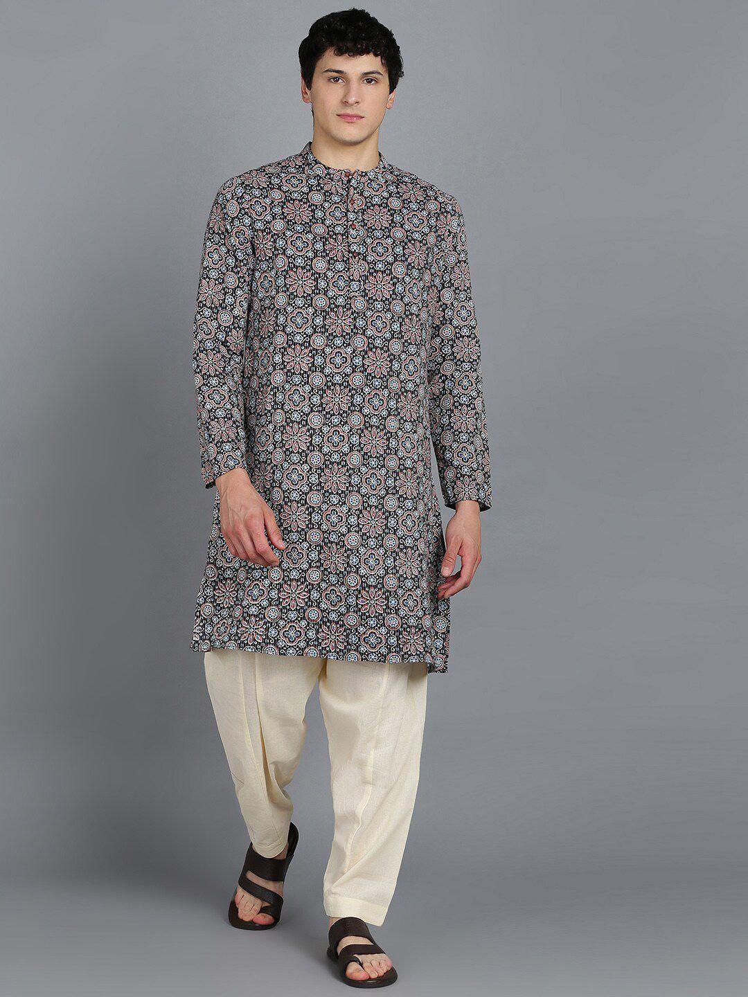 here&now ethnic motifs printed regular pure cotton kurta with pyjamas
