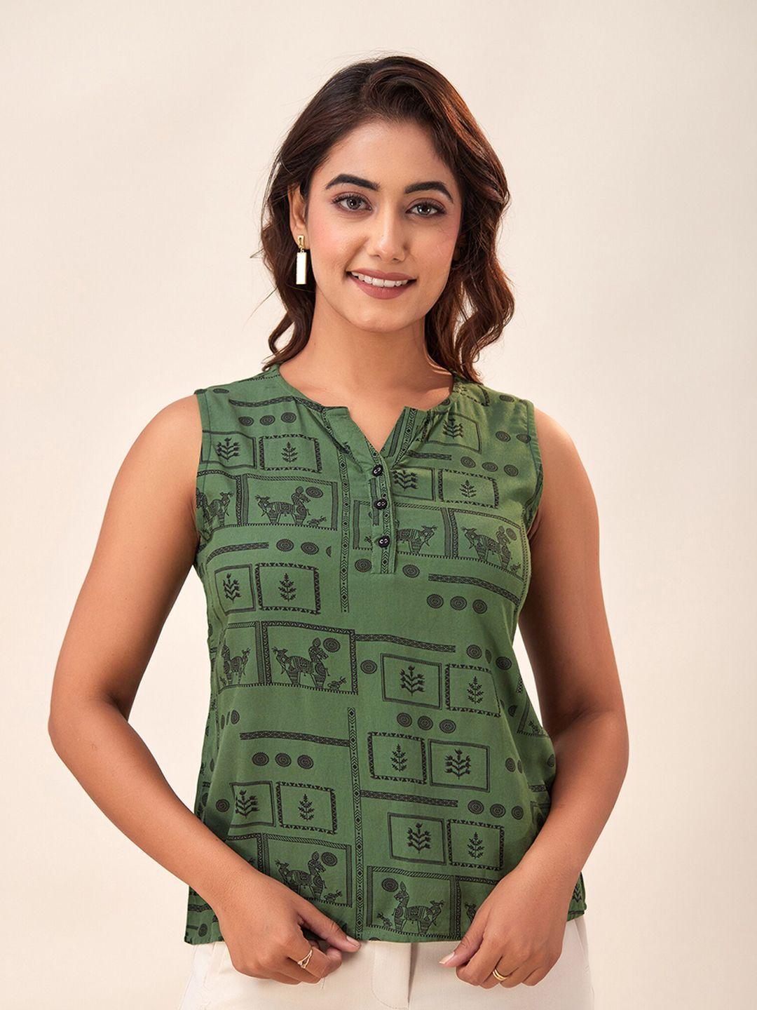 here&now ethnic motifs printed sleeveless top