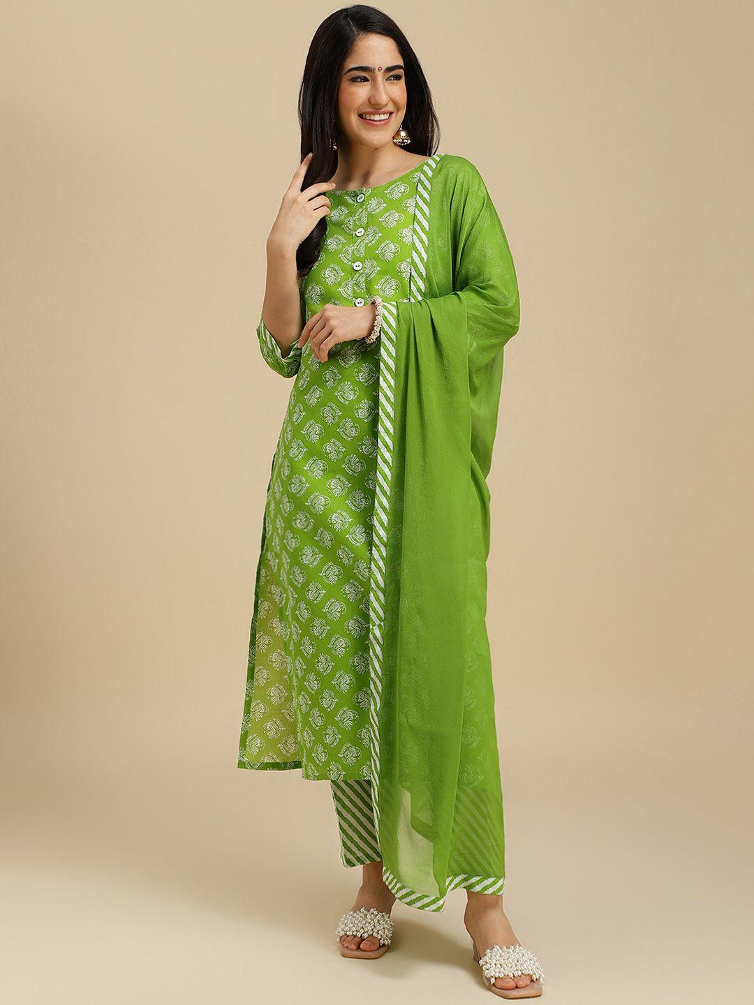 here&now ethnic motifs printed straight kurta with trousers & with dupatta
