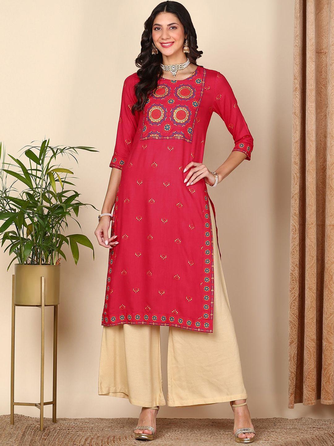 here&now ethnic motifs printed straight kurta