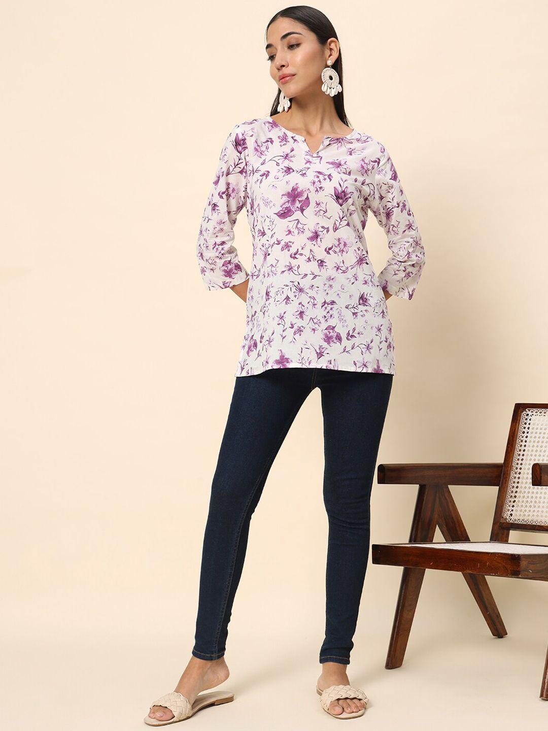 here&now ethnic motifs printed v-neck pure cotton kurti