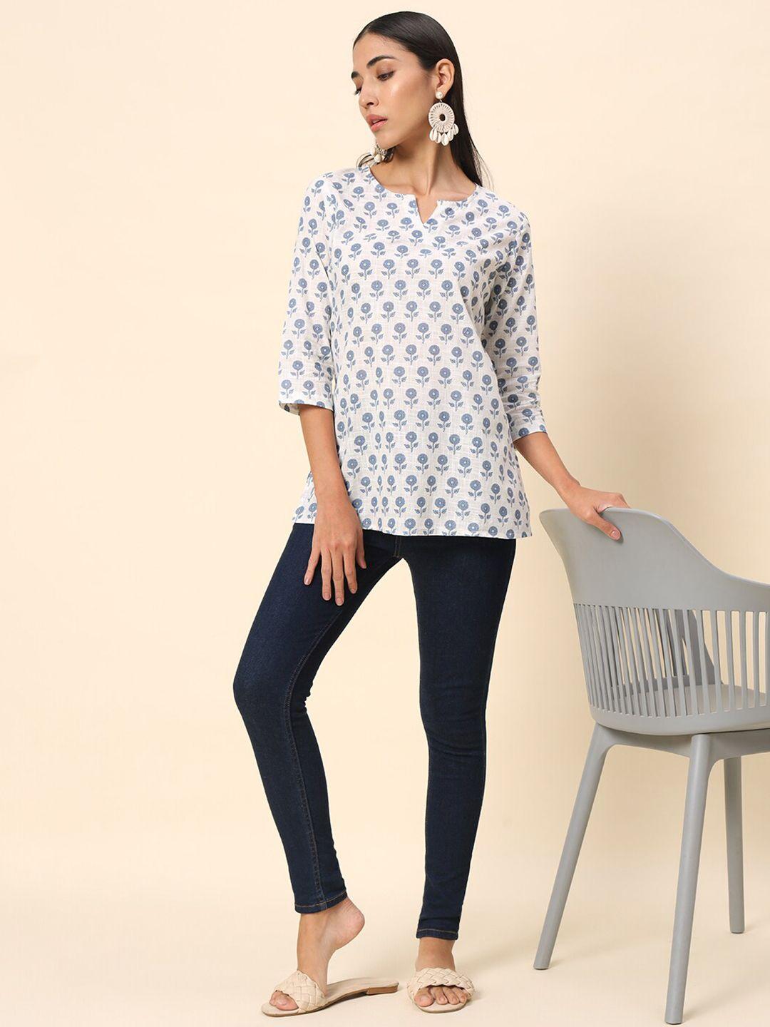 here&now ethnic motifs printed v-neck pure cotton kurti