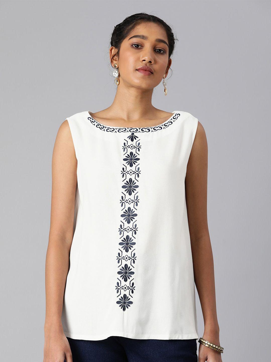 here&now ethnic motifs rayon embroidered top