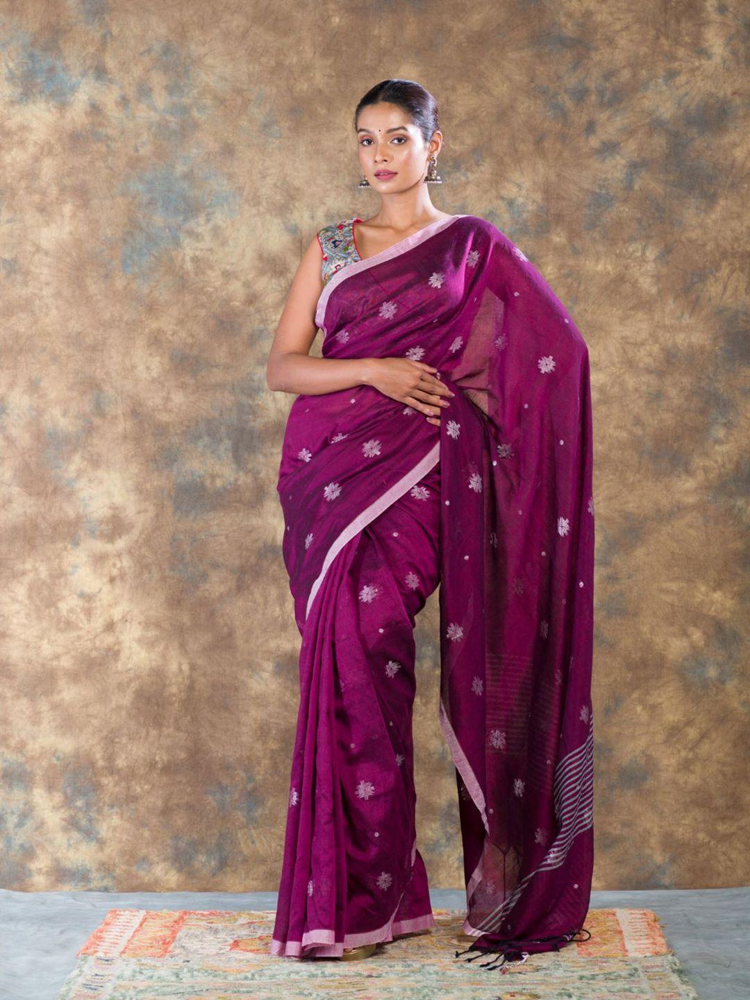 here&now ethnic motifs woven design pure cotton khadi saree