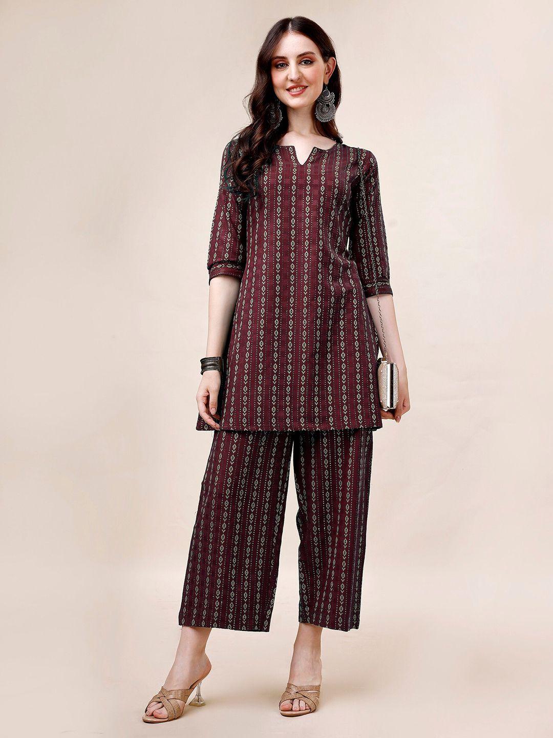 here&now ethnic motifs woven design regular tunic with palazzo