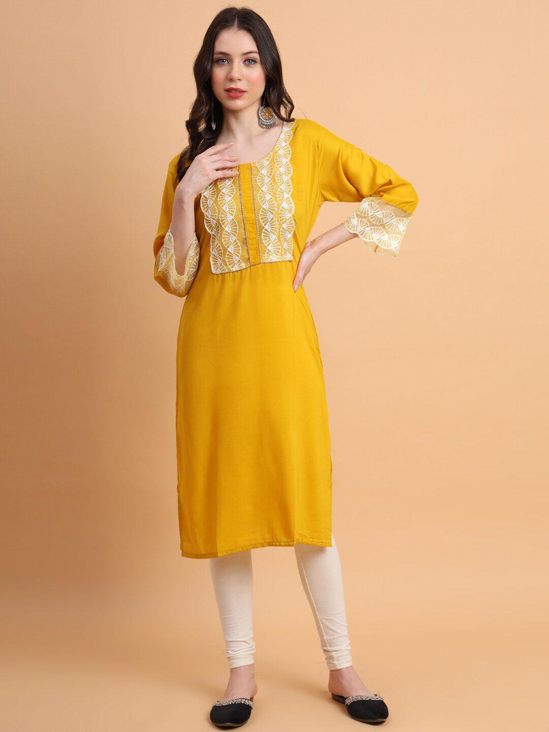 here&now ethnic motifs yoke design flared sleeves straight kurta