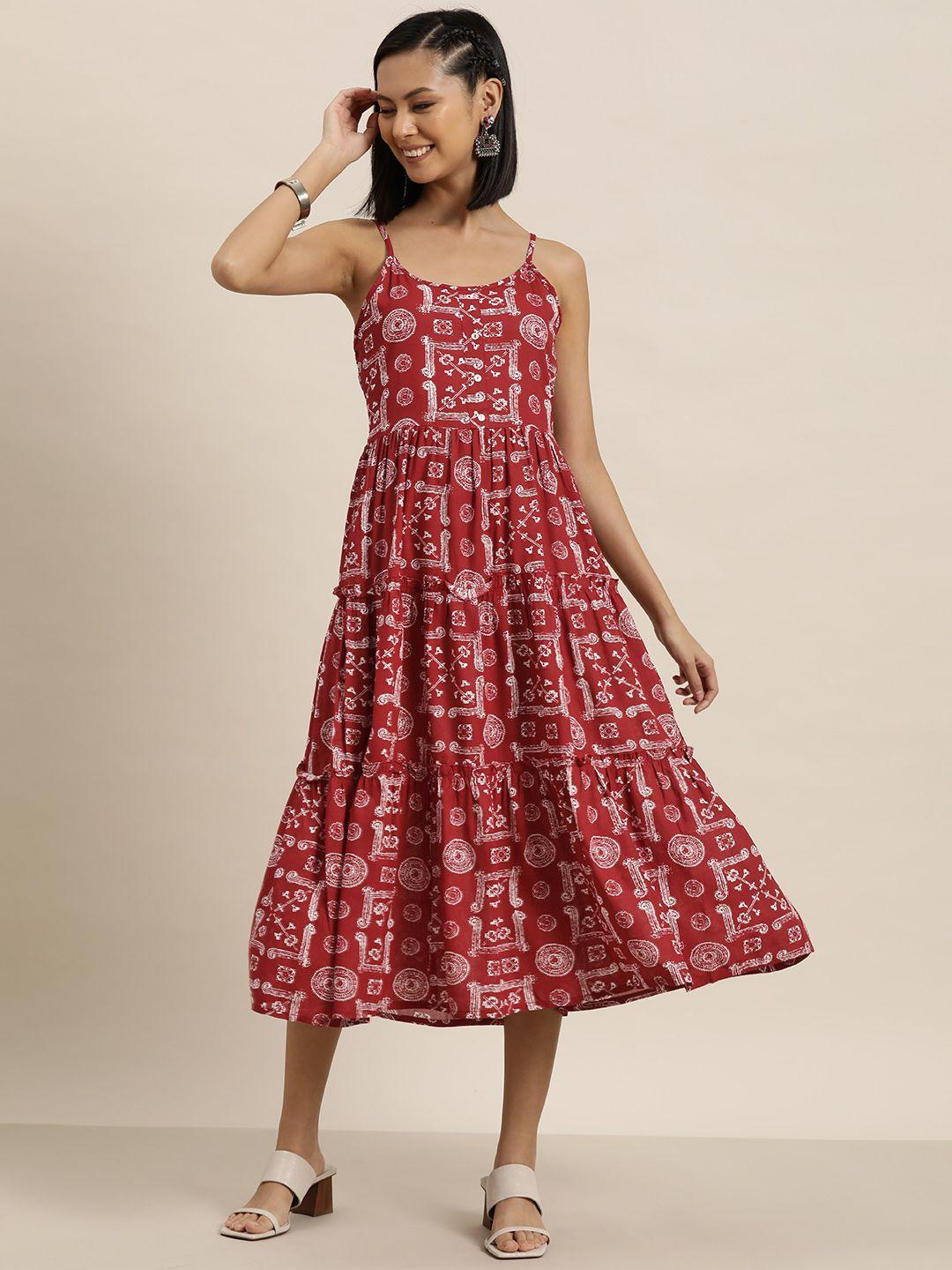 here&now ethnic print a-line midi dress