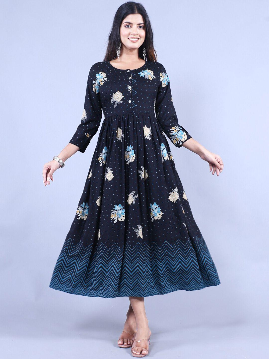 here&now farishta export women floral printed & polka dotted midi ethnic dress