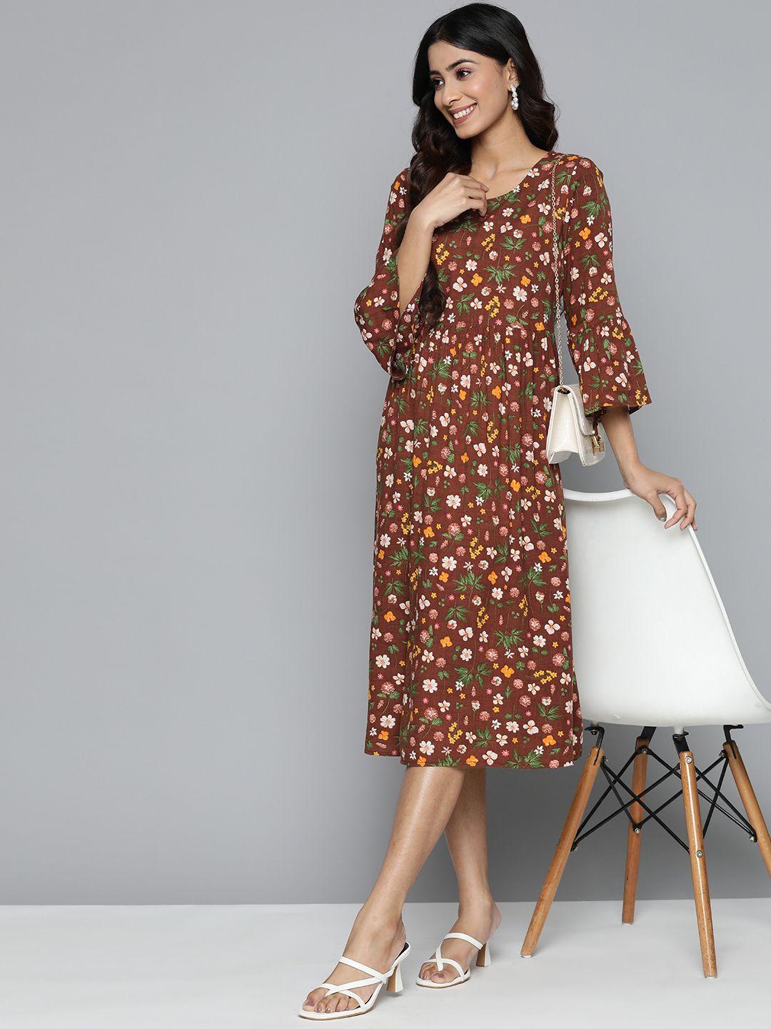 here&now floral a-line midi dress