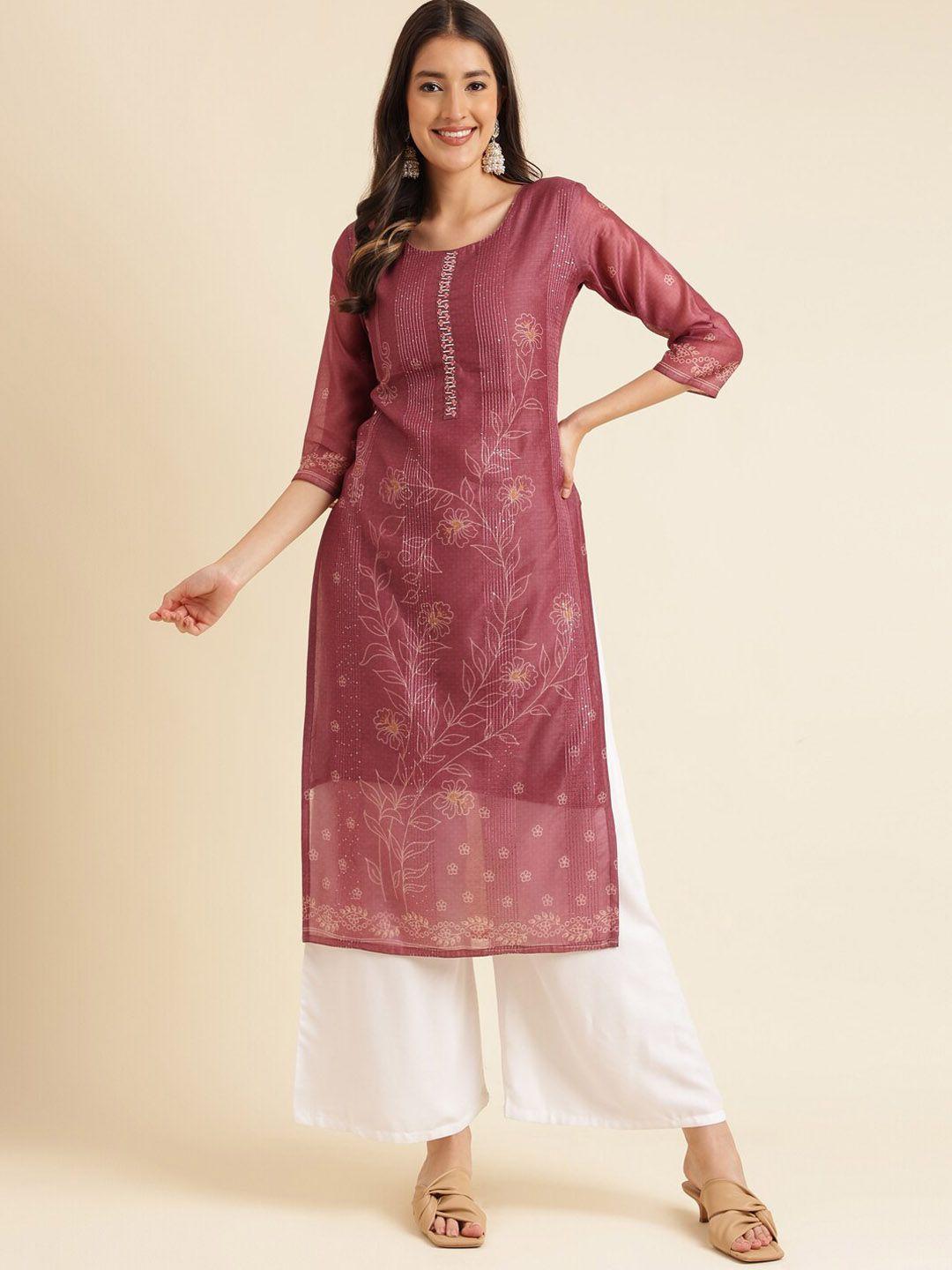 here&now floral embroidered beads and stones straight kurta