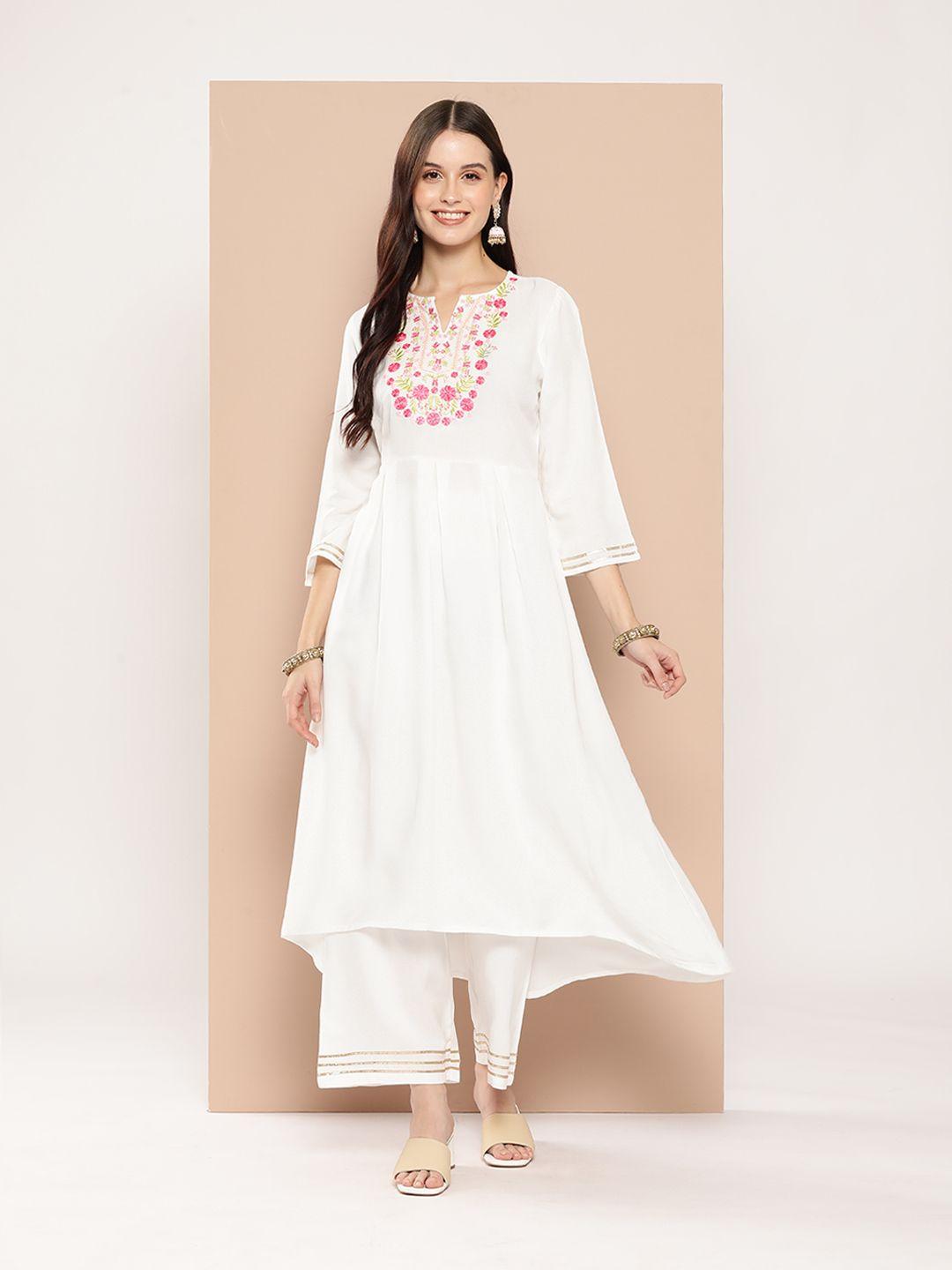 here&now floral embroidered gotta-patti detailed high-low kurta with trousers