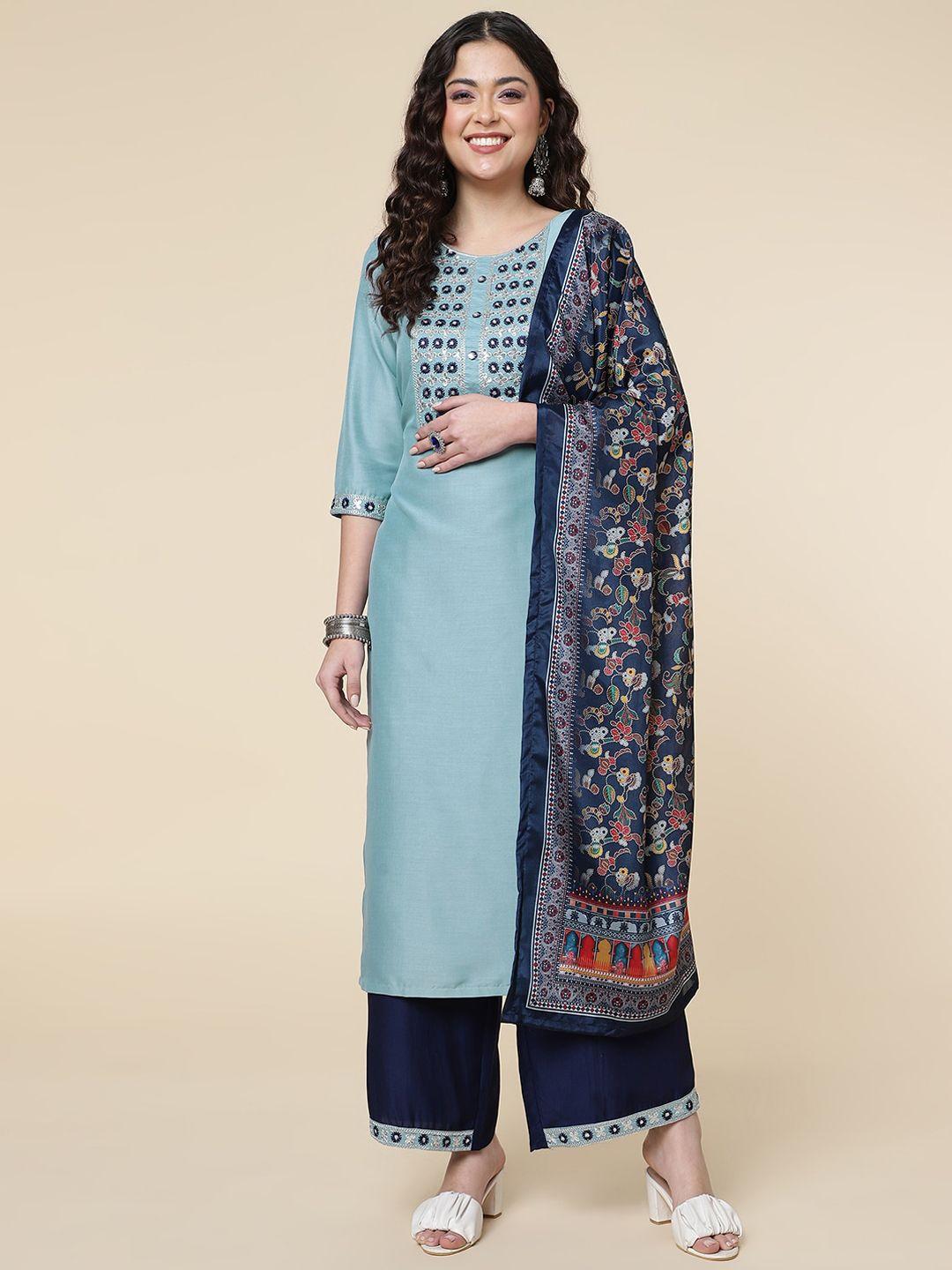 here&now floral embroidered kurta with palazzos & dupatta