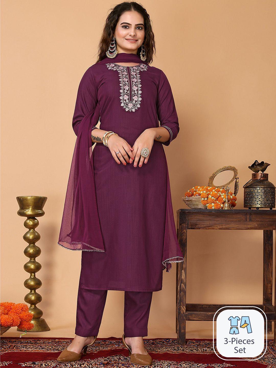 here&now floral embroidered kurta with trousers & with dupatta