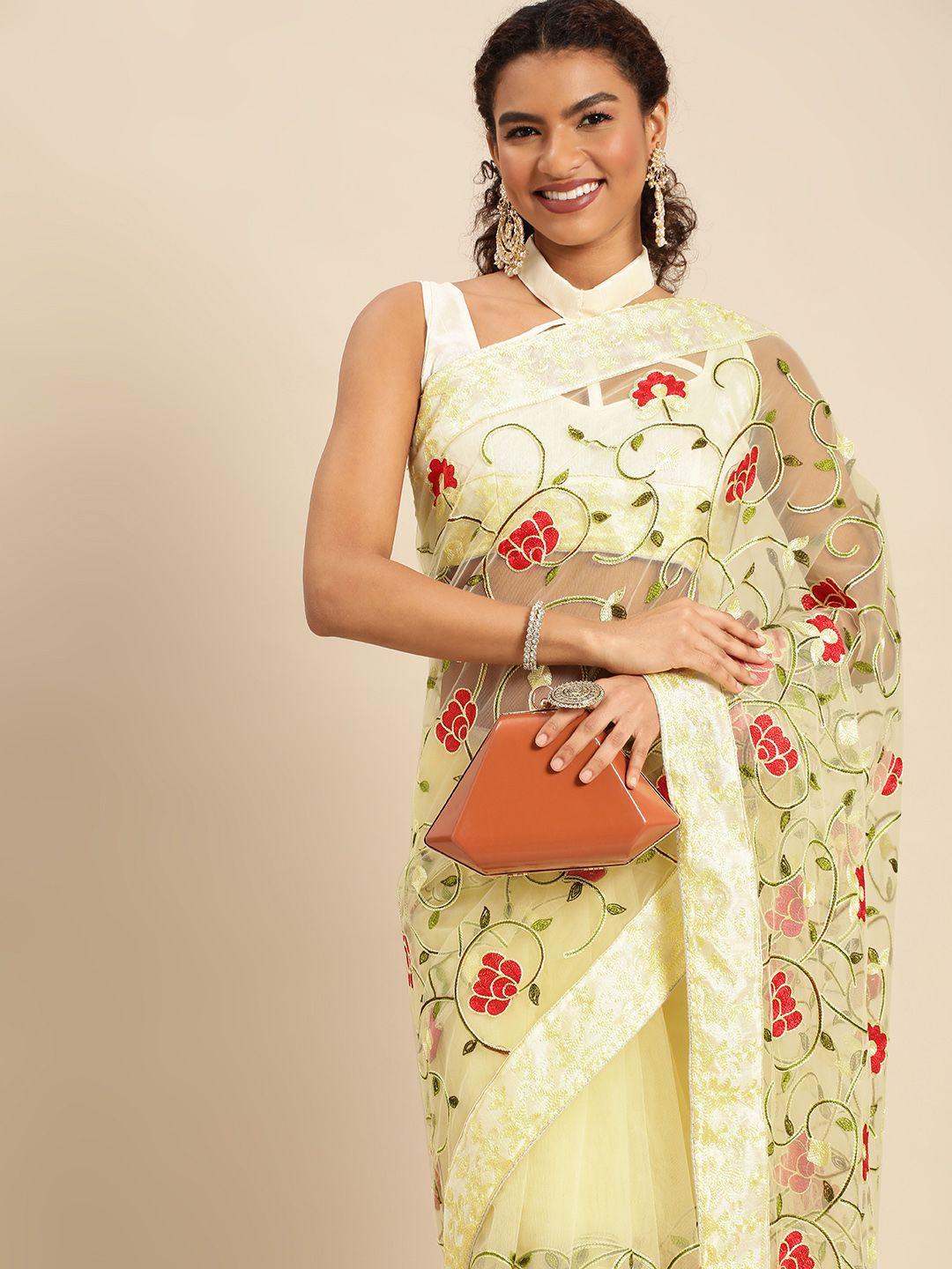 here&now floral embroidered net saree